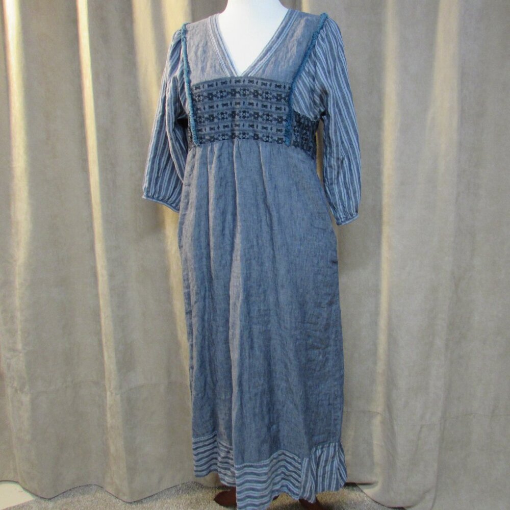 Wrap London 100% Linen Gray/Blue Renaissance Style Maxi Size 6